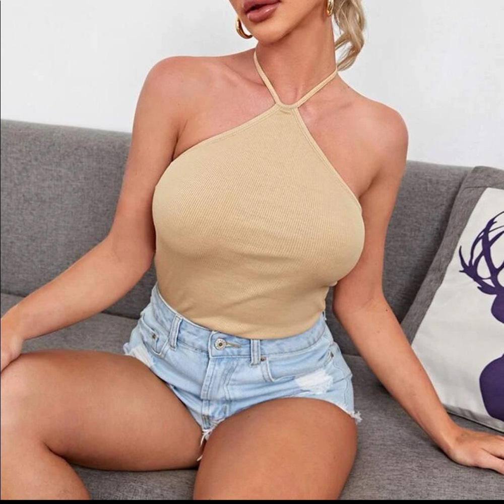 Solid Rib-knit Halter Top